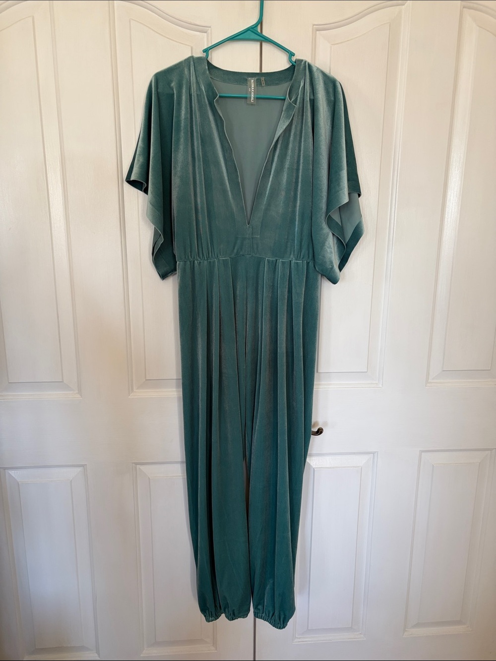 Norma Kamali Teal Green Plissé Jumpsuit